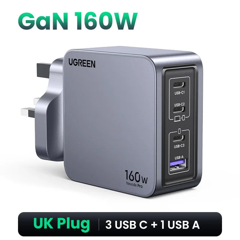 160W Gan Charger PD3.1 Type C QC4.0 3.0 Quick Charge for Macbook Pro Laptop USB Fast Charger for Iphone 16 Xiaomi Tablet