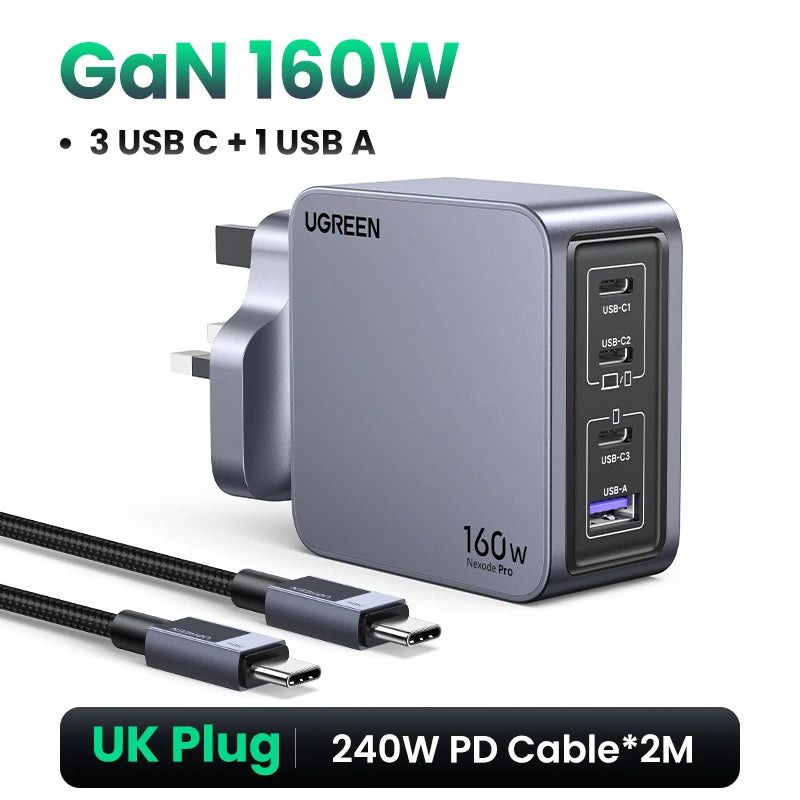 160W Gan Charger PD3.1 Type C QC4.0 3.0 Quick Charge for Macbook Pro Laptop USB Fast Charger for Iphone 16 Xiaomi Tablet