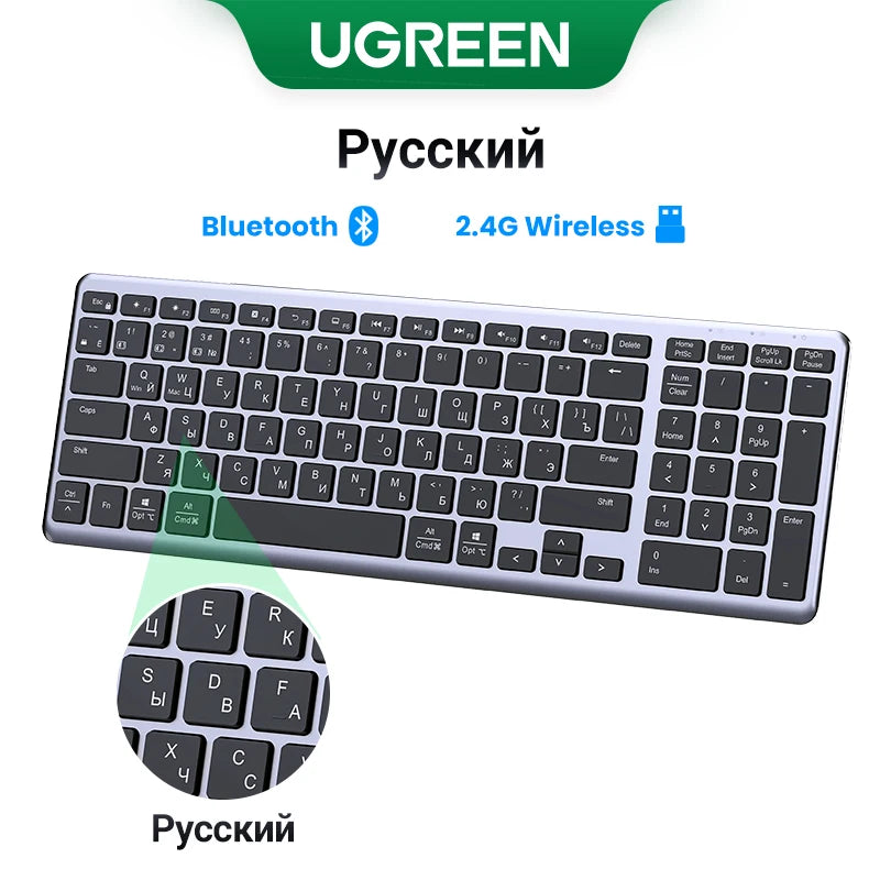 Keyboard Wireless Bluetooth 5.0 2.4G Russian/Korean/En 99 Keycaps for Macbook Ipad PC Tablet USB C Rechargeable Keyboard