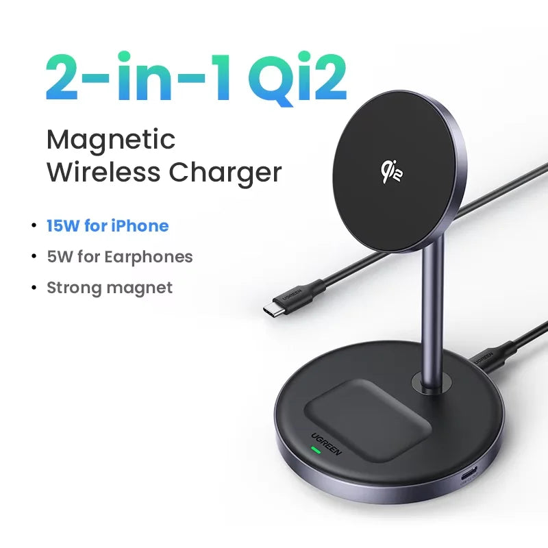 UGREEN Magnetic Wireless Charger Stand 20W Max 2-In-1 Charging Stand for Iphone 15 16 Pro Max/Iphone 14/Airpods Fast Charger