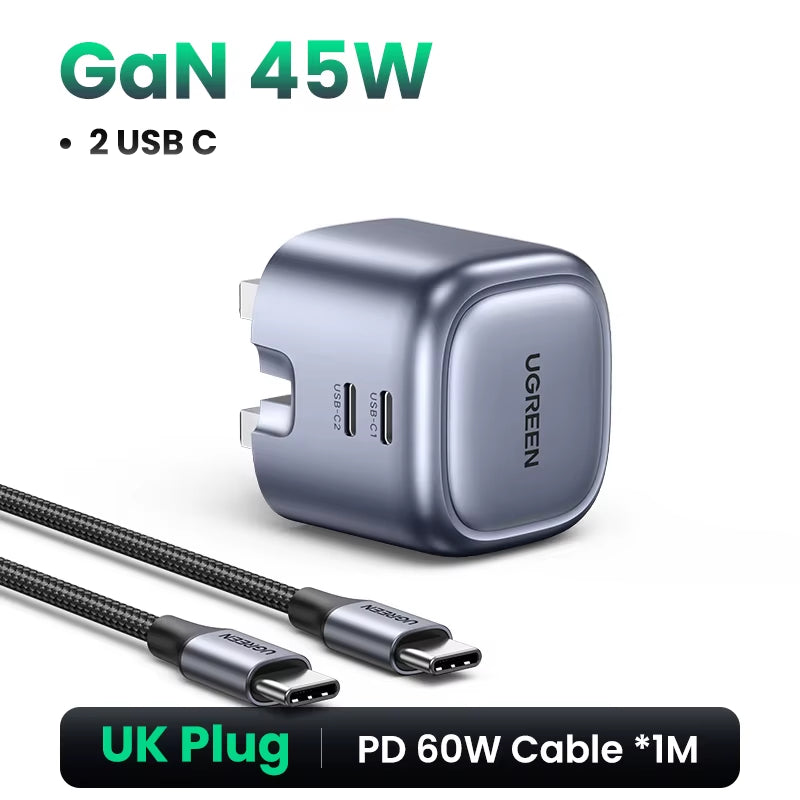 Gan 45W USB Charger PD QC 3.0 Fast Charger Quick Charger for Iphone 16 15 14 Pro Travel Phone Charger for Samsung S24 S23