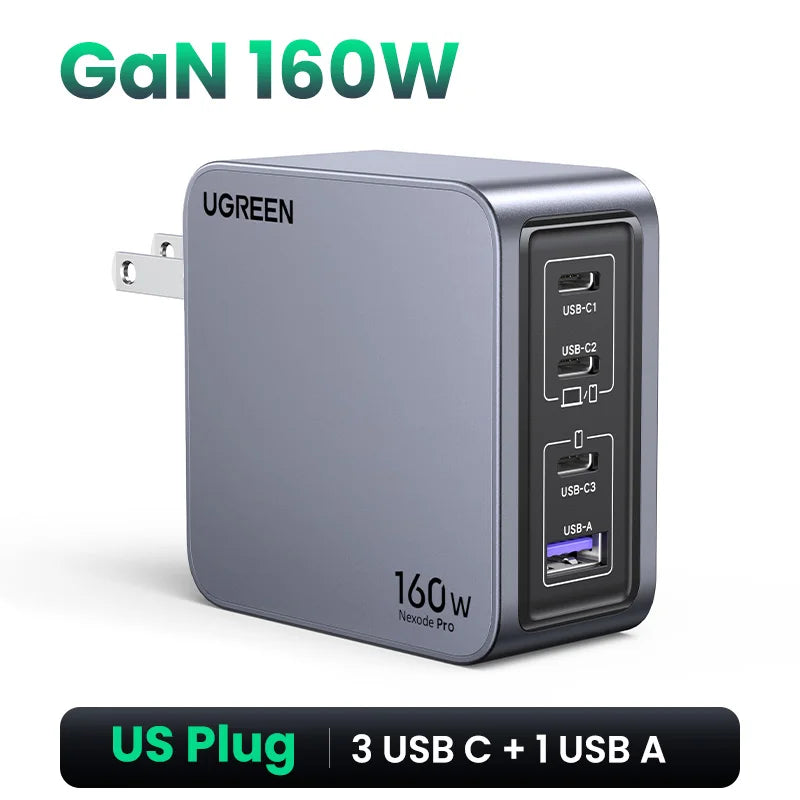 160W Gan Charger PD3.1 Type C QC4.0 3.0 Quick Charge for Macbook Pro Laptop USB Fast Charger for Iphone 16 Xiaomi Tablet