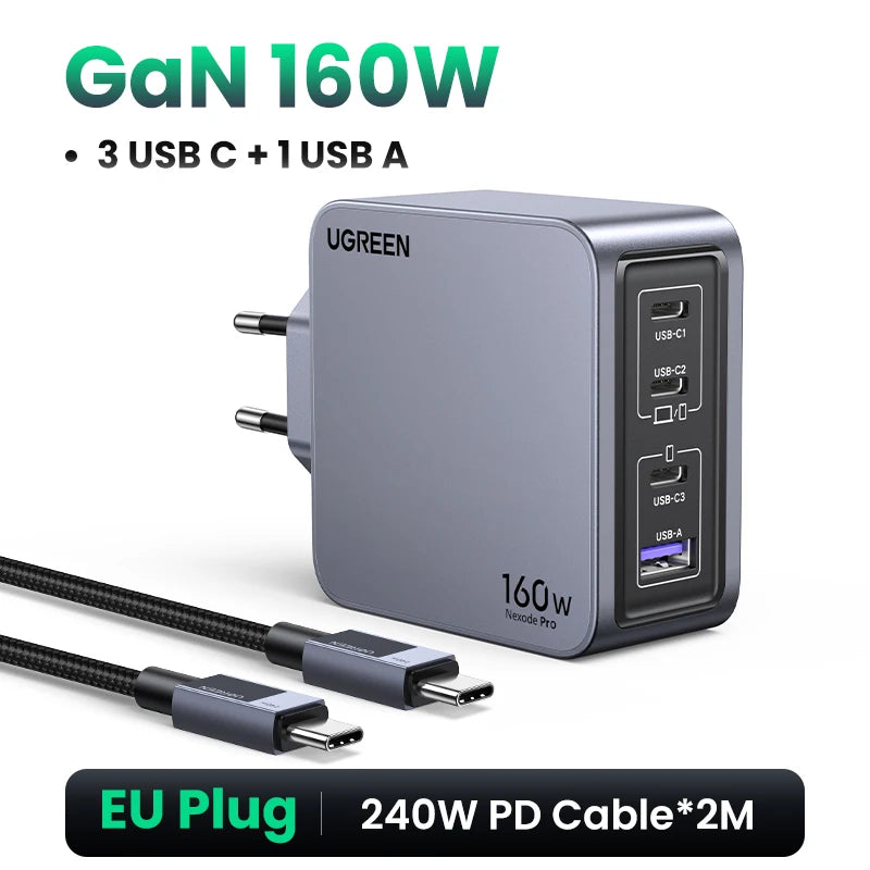 160W Gan Charger PD3.1 Type C QC4.0 3.0 Quick Charge for Macbook Pro Laptop USB Fast Charger for Iphone 16 Xiaomi Tablet