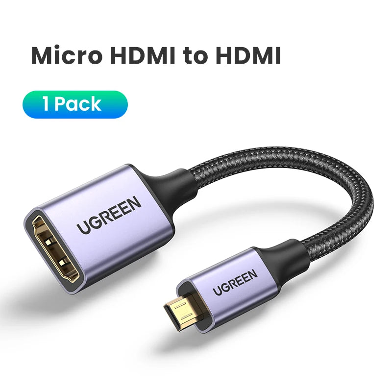 Micro HDMI to HDMI Adapter 8K 60Hz 3D for Gopro Hero 7 Raspberry Pi 4 Sony Nikon with Braided HDMI Cable