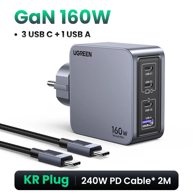 160W Gan Charger PD3.1 Type C QC4.0 3.0 Quick Charge for Macbook Pro Laptop USB Fast Charger for Iphone 16 Xiaomi Tablet
