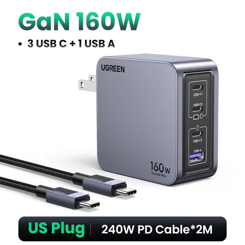 160W Gan Charger PD3.1 Type C QC4.0 3.0 Quick Charge for Macbook Pro Laptop USB Fast Charger for Iphone 16 Xiaomi Tablet