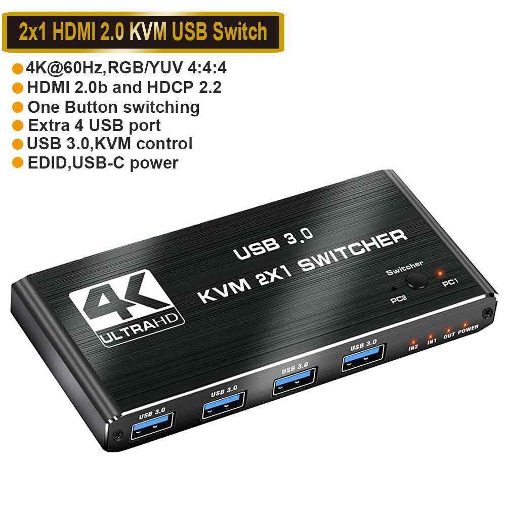 2X2 HDMI KVM Switch Matrix 4K 60Hz Dual Monitor KVM HDMI Extended Display USB KVM Switcher 2 in 2 Out for 2 Computers 2 Monitors