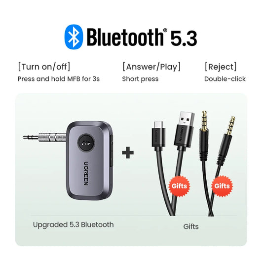 Bluetooth Car Receiver Adapter 3.5Mm AUX Jacks for Car Speakers Audio Music Receiver Hands Free Bluetooth 5.3 Adapter