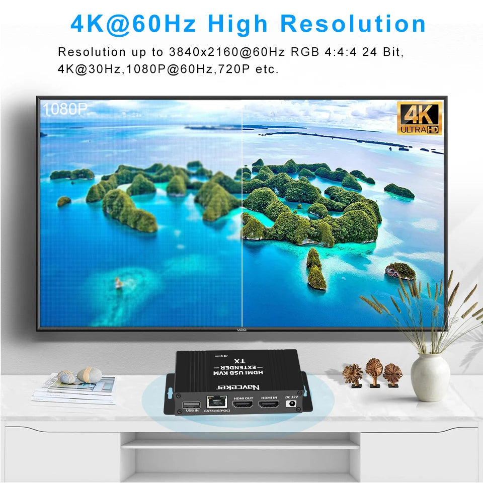 4K 60Hz HDMI USB KVM Extender over Ethernet CAT6 RJ45 1080P 60 Meters Extender KVM Splitter HDMI for Mouse Keyboard PC