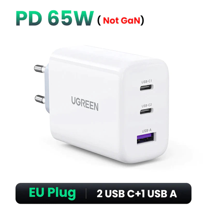 UGREEN 65W Gan Charger Quick Charge 4.0 3.0 Type C PD USB Charger for Iphone 14 13 12 Pro Max Fast Charger for Laptop PD Charger
