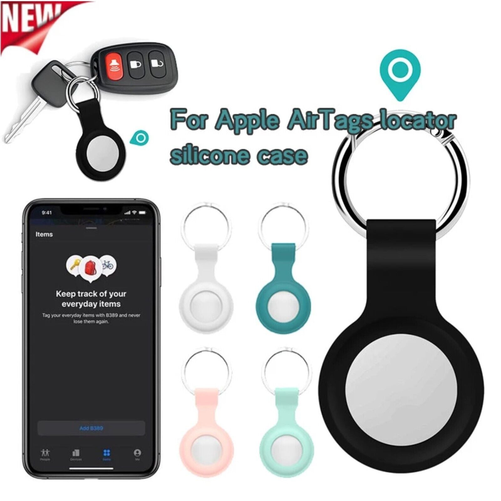 For Apple Airtag Silicone Loop Holder Keyring Carry Case Keychain Pet Luggage UK