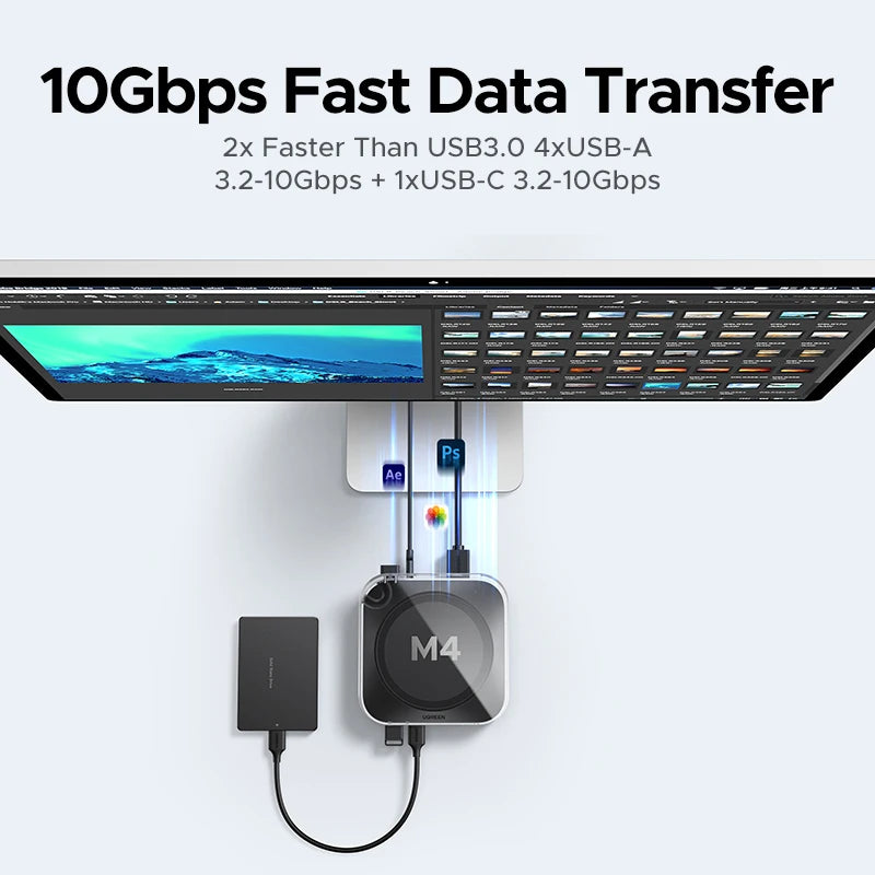 USB HUB Mac Mini Docking Station Type-C to DP 4K240Hz M.2 Nvme SSD Slot 10Gbps USB-A Splitter SD&TF 3.5MM for Mac Mini M4