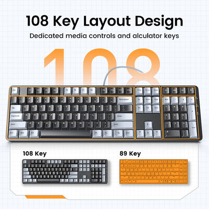 Mechanical Keyboard 108 PBT Keycaps Wired Keyboard Red Switch Russian/Korean/En for Desktop Laptop Windows Mac OS Gaming