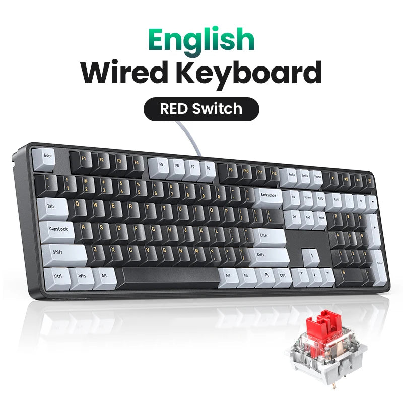 Mechanical Keyboard 108 PBT Keycaps Wired Keyboard Red Switch Russian/Korean/En for Desktop Laptop Windows Mac OS Gaming