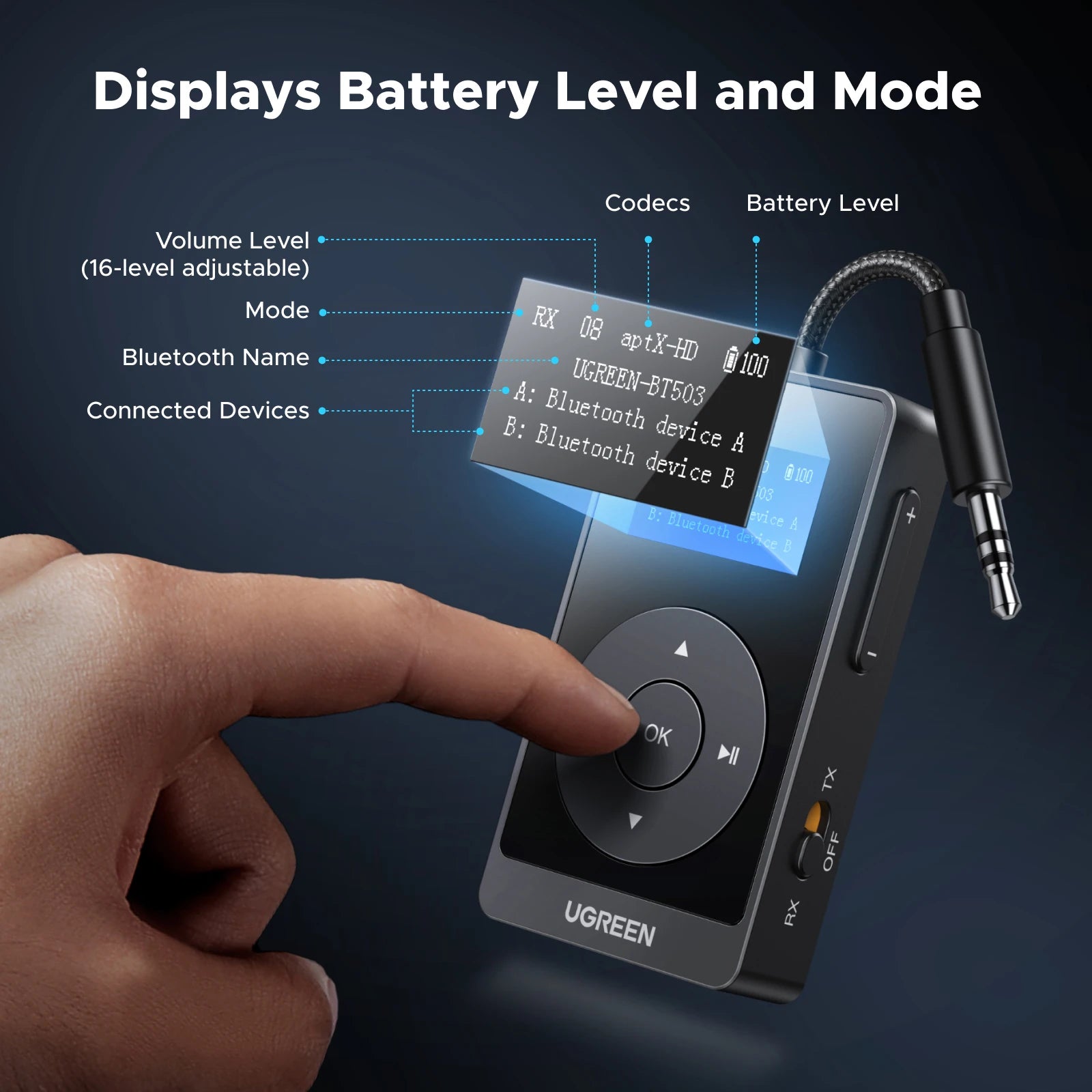 Aptx HD Airplane Bluetooth 5.3 Receiver Transmitter for All Headphones Wireless Audio Aux Bluetooth Adapter for TV Flying