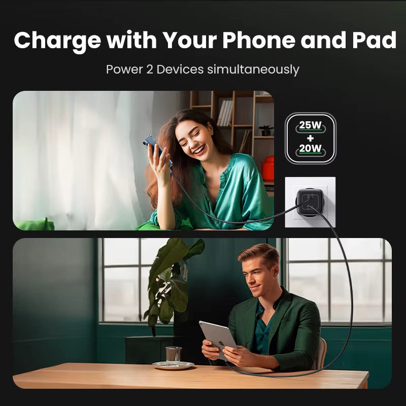 Gan 45W USB Charger PD QC 3.0 Fast Charger Quick Charger for Iphone 16 15 14 Pro Travel Phone Charger for Samsung S24 S23