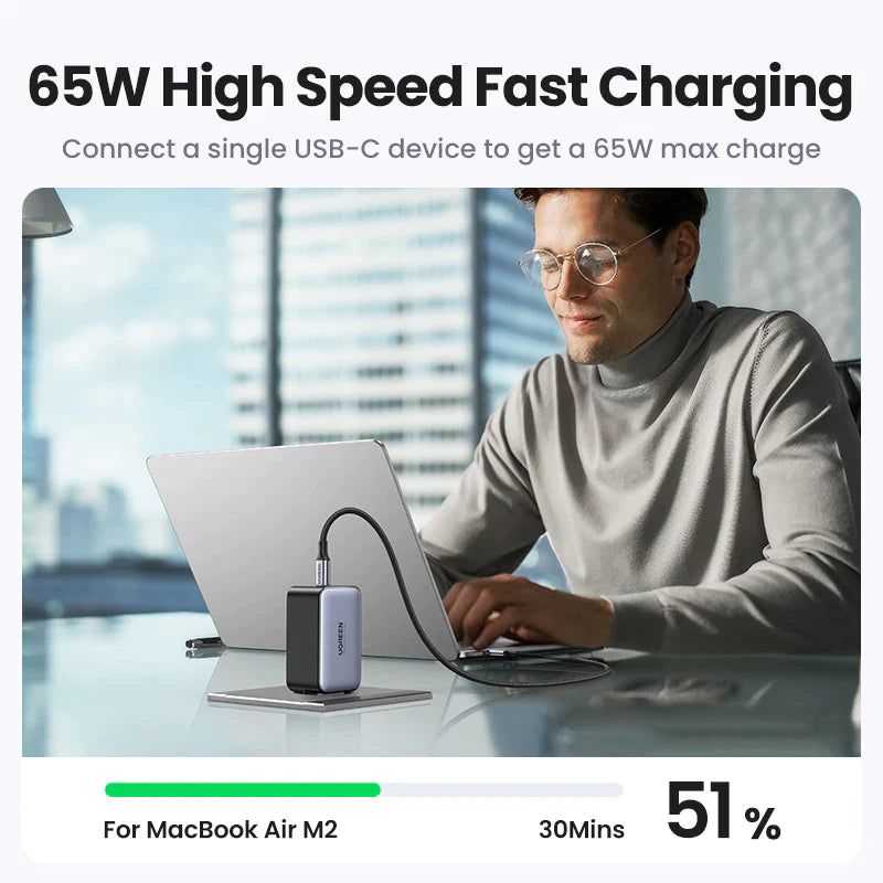UGREEN 65W Gan Charger Quick Charge 4.0 3.0 Type C PD USB Charger for Iphone 14 13 12 Pro Max Fast Charger for Laptop PD Charger