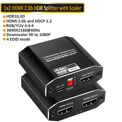 2023 Best HDMI Splitter 1X2 HDMI 2.0 Splitter 4K HDMI Video Audio Splitter Support 3D HDR 4K 60Hz Splitter HDMI 1X4 for Laptop