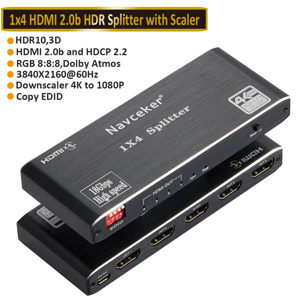 2023 Best HDMI Splitter 1X2 HDMI 2.0 Splitter 4K HDMI Video Audio Splitter Support 3D HDR 4K 60Hz Splitter HDMI 1X4 for Laptop