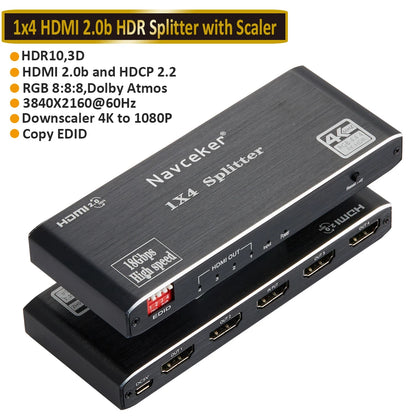 2023 Best HDMI Splitter 1X2 HDMI 2.0 Splitter 4K HDMI Video Audio Splitter Support 3D HDR 4K 60Hz Splitter HDMI 1X4 for Laptop