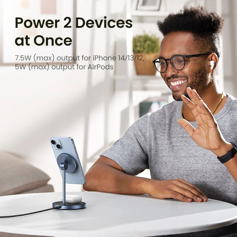 UGREEN Magnetic Wireless Charger Stand 20W Max 2-In-1 Charging Stand for Iphone 15 16 Pro Max/Iphone 14/Airpods Fast Charger