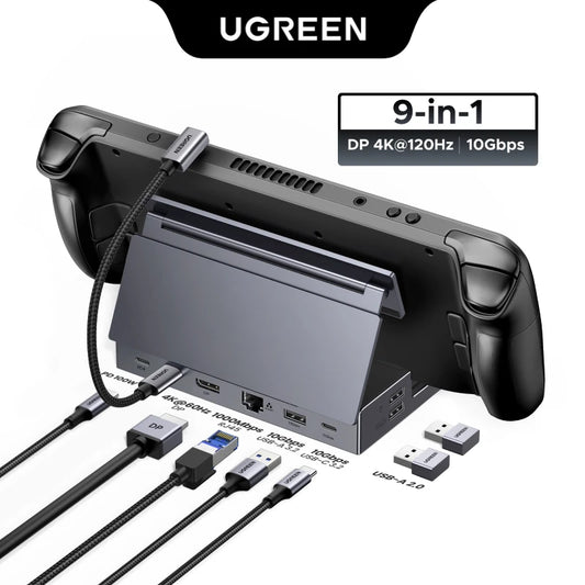 Steam Deck Docking Station 10Gbps USB-C to 4K120Hz Displayport Gigabit RJ45 PD100W TF/SD for PC Ipad Rog Ally/X Legion Go
