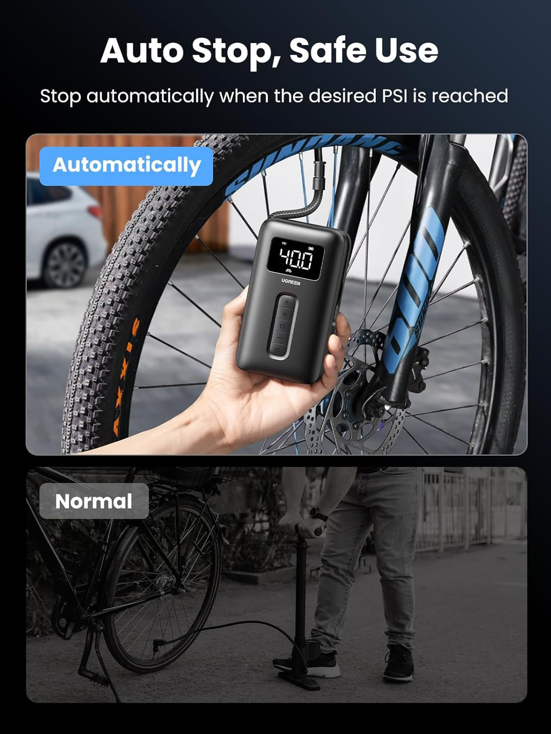 Tyre Inflator Portable Cordless Electric Air Pump 150PSI Auto-Off Car Tyre Pump with LED Light Digital Gauge for Accurate Pressure Readings for Cars, Motorcycles, Balls, All Bicycles, Etc