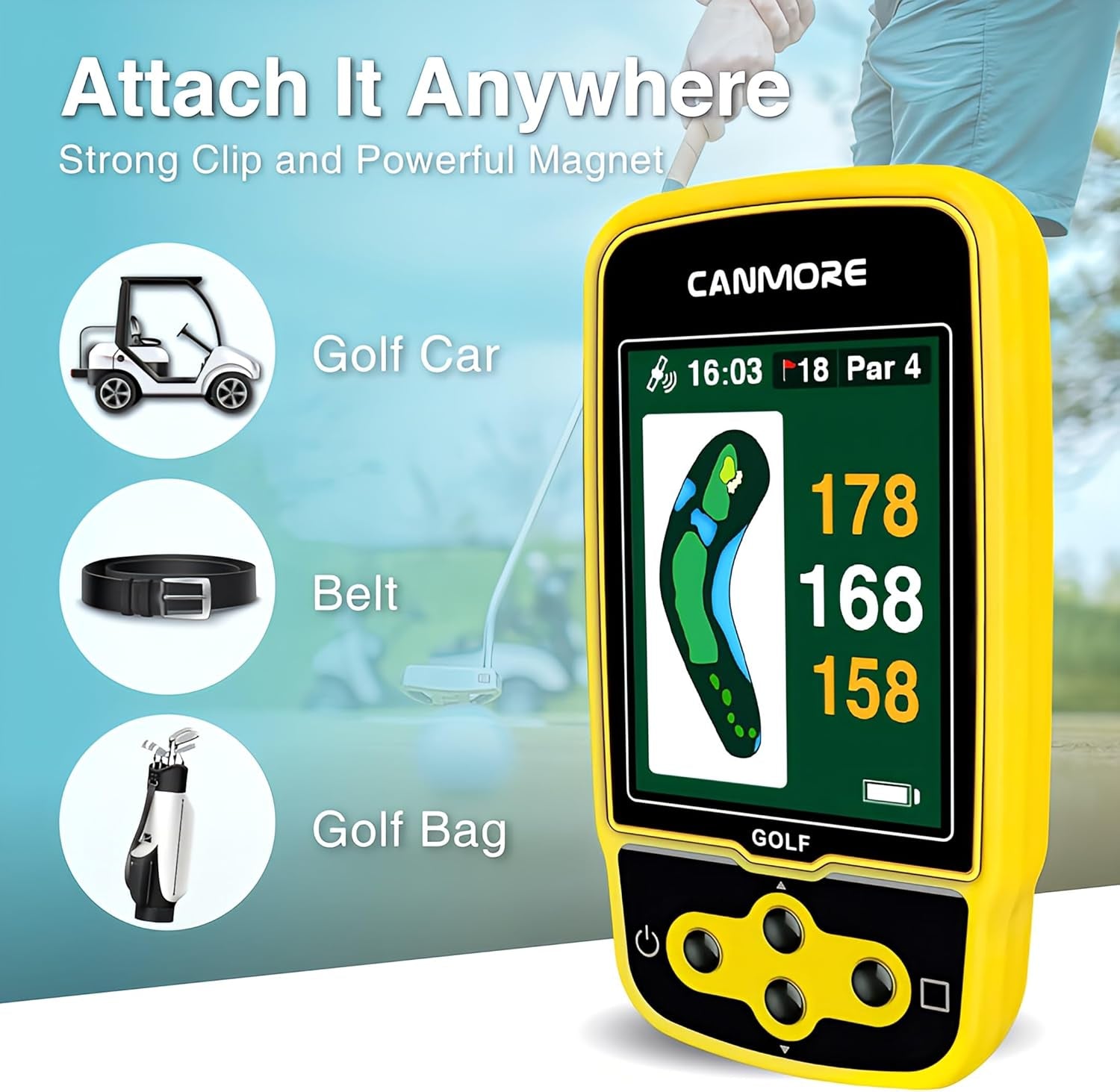 HG500 Golf GPS - Extra Large Easy-To-Read Color Display, Preloaded 41,000 Course Map Worldwide Shape of the Green and the Fairway(Yellow)
