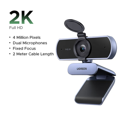 2K Webcam with Microphone, Full HD USB Web Camera, Adjustable FOV, Auto Light Correction, Video Webcam for Streaming