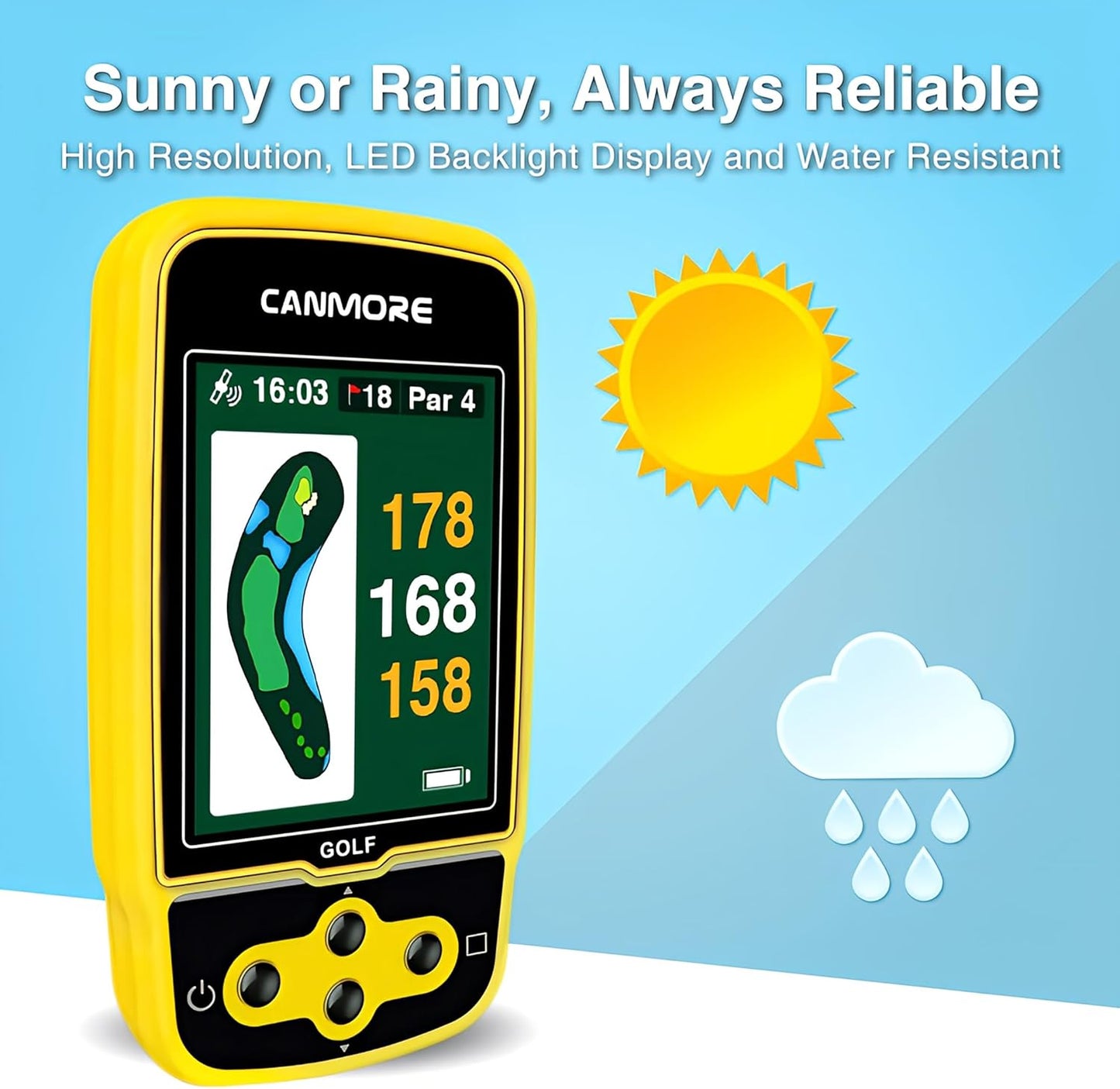HG500 Golf GPS - Extra Large Easy-To-Read Color Display, Preloaded 41,000 Course Map Worldwide Shape of the Green and the Fairway(Yellow)