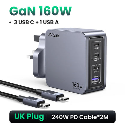 160W Gan Charger PD3.1 Type C QC4.0 3.0 Quick Charge for Macbook Pro Laptop USB Fast Charger for Iphone 16 Xiaomi Tablet