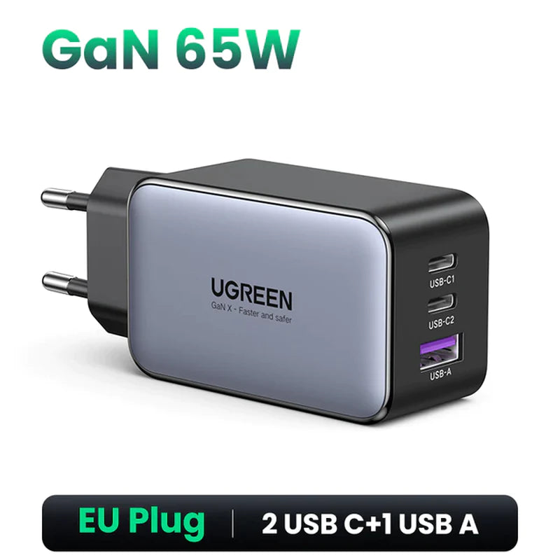 UGREEN 65W Gan Charger Quick Charge 4.0 3.0 Type C PD USB Charger for Iphone 14 13 12 Pro Max Fast Charger for Laptop PD Charger