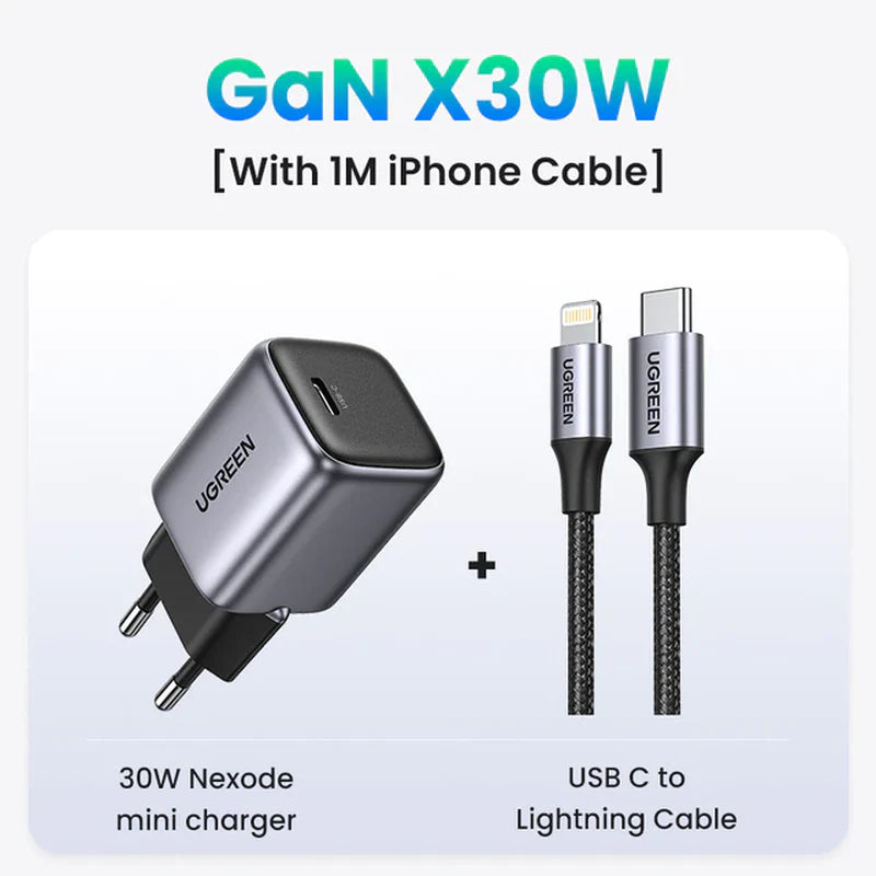 UGREEN Nexode Gan 30W Fast Charger for Iphone 14 13 USB C Charger for Ipad Pro，For Samsung，For Xiaomi PD Charger