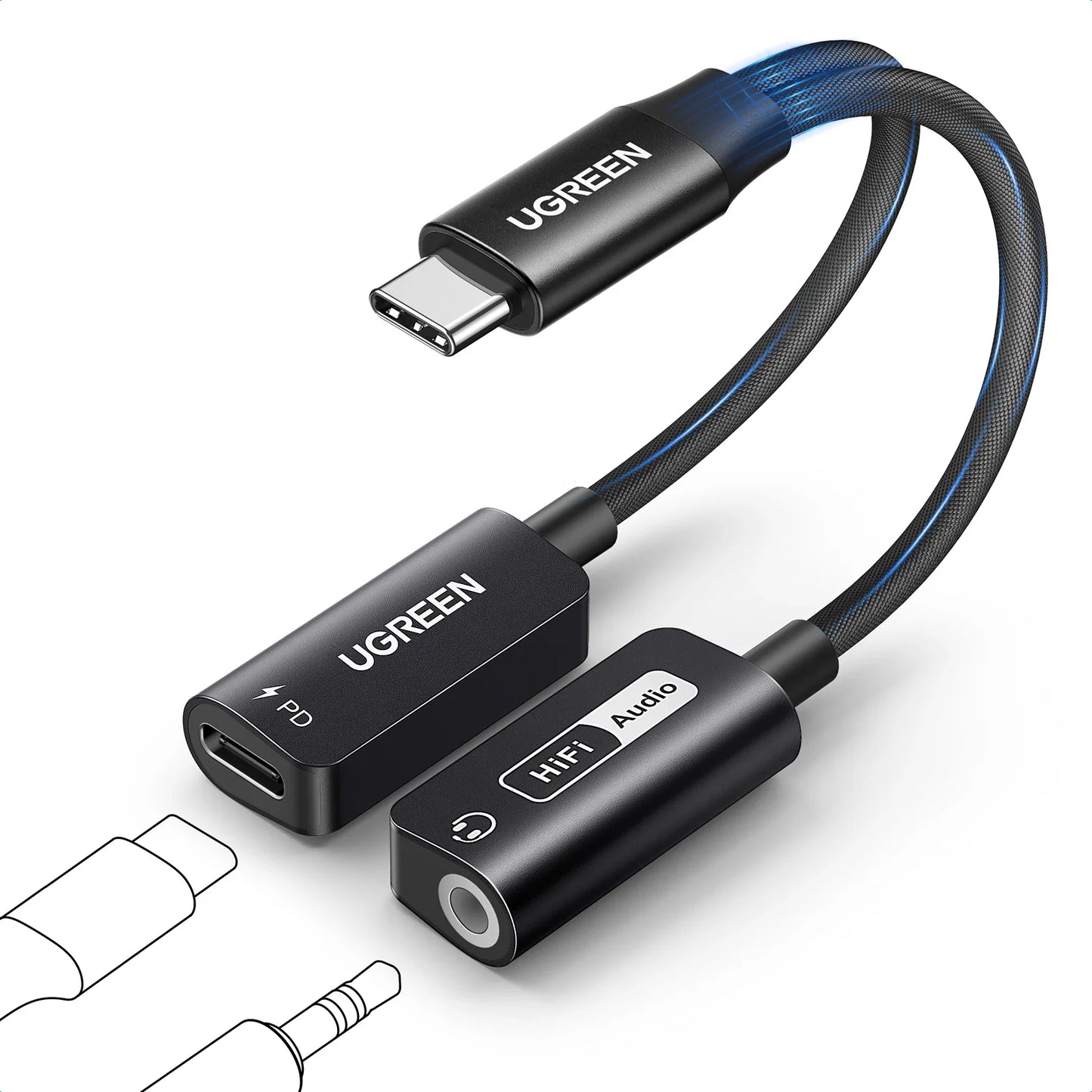 USB Sound Card Type C to 3.5Mm AUX Cable Adapter Earphone Converter DAC Chip PD QC Charging Sound Card for Headset
