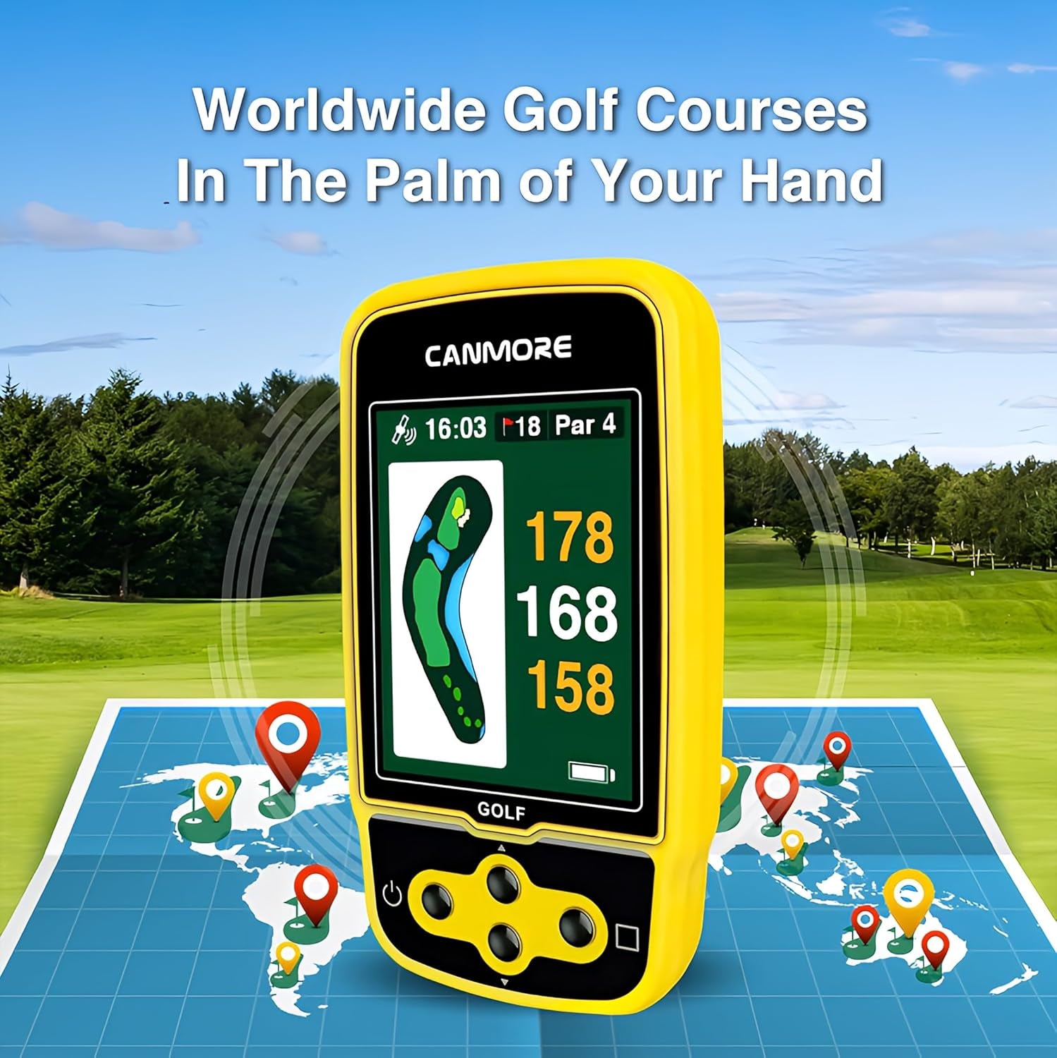 HG500 Golf GPS - Extra Large Easy-To-Read Color Display, Preloaded 41,000 Course Map Worldwide Shape of the Green and the Fairway(Yellow)