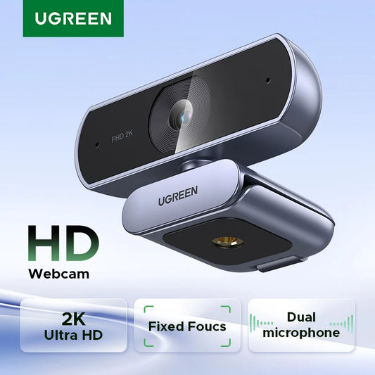 2K Webcam with Microphone, Full HD USB Web Camera, Adjustable FOV, Auto Light Correction, Video Webcam for Streaming