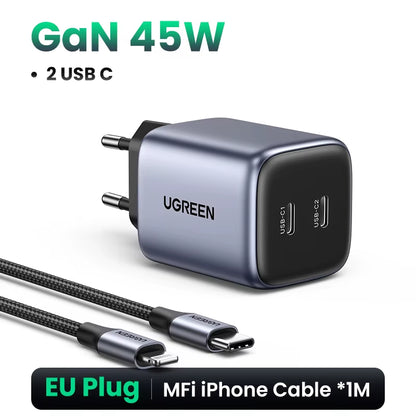 Gan 45W USB Charger PD QC 3.0 Fast Charger Quick Charger for Iphone 16 15 14 Pro Travel Phone Charger for Samsung S24 S23