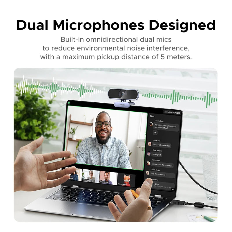 2K Webcam with Microphone, Full HD USB Web Camera, Adjustable FOV, Auto Light Correction, Video Webcam for Streaming