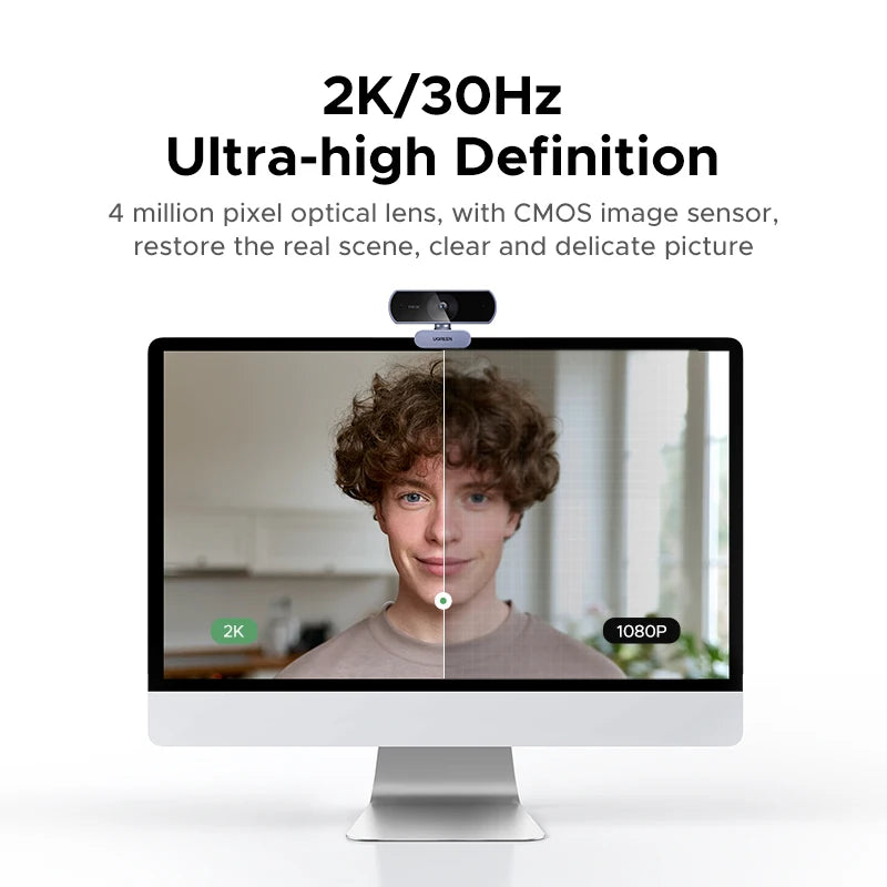 2K Webcam with Microphone, Full HD USB Web Camera, Adjustable FOV, Auto Light Correction, Video Webcam for Streaming