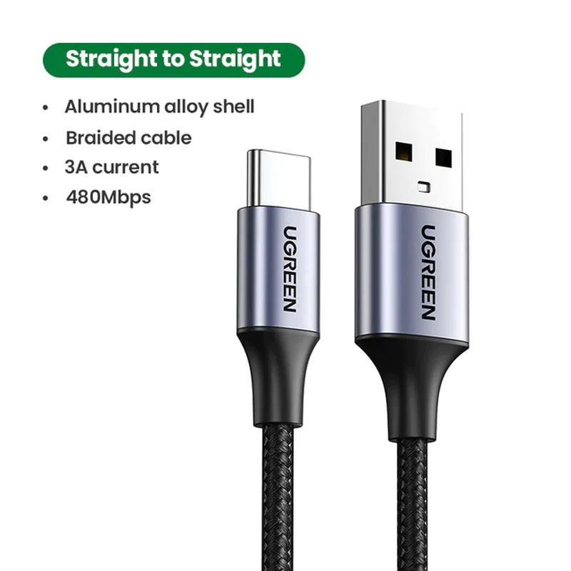 Ugreen USB C Cable for Samsung S9 S10 plus Quick Charge 3.0 Right Angled USB Type C Fast Charger Data Cable for Game USB-C Wire