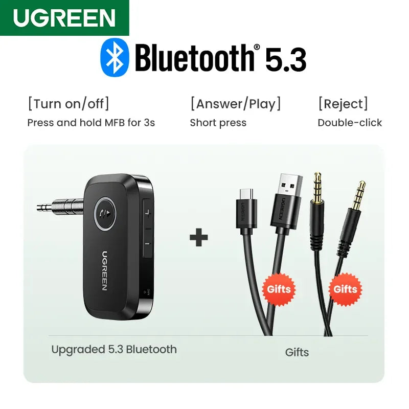 Bluetooth Car Receiver Adapter 3.5Mm AUX Jacks for Car Speakers Audio Music Receiver Hands Free Bluetooth 5.3 Adapter