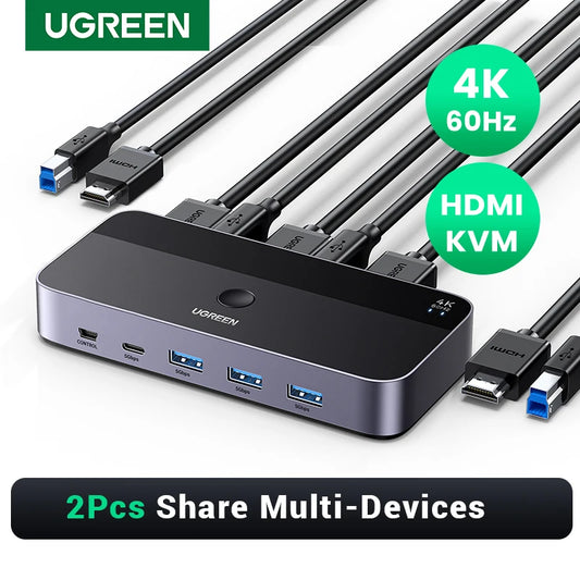 4K@60Hz HDMI KVM Switch USB3.0 KVM Switcher 2 Pcs Sharing 1 Monitor,Printer,Keyboard,Mouse Switch Support 3D ,HDR Vision