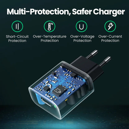 USB Quick Charge 3.0 QC 18W USB Charger QC3.0 Fast Wall Charger Mobile Phone Charger for Samsung S24 Huawei Xiaomi Iphone