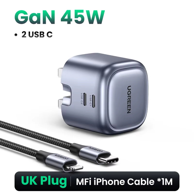 Gan 45W USB Charger PD QC 3.0 Fast Charger Quick Charger for Iphone 16 15 14 Pro Travel Phone Charger for Samsung S24 S23
