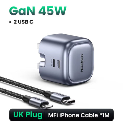 Gan 45W USB Charger PD QC 3.0 Fast Charger Quick Charger for Iphone 16 15 14 Pro Travel Phone Charger for Samsung S24 S23