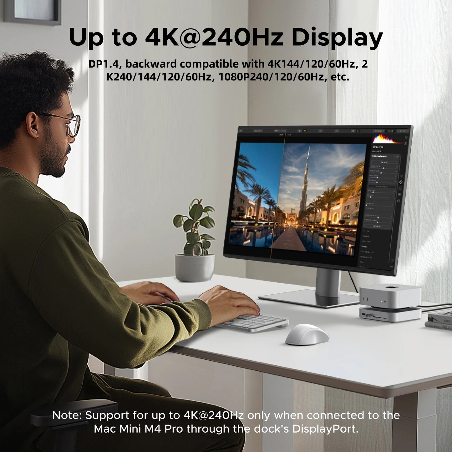 USB HUB Mac Mini Docking Station Type-C to DP 4K240Hz M.2 Nvme SSD Slot 10Gbps USB-A Splitter SD&TF 3.5MM for Mac Mini M4