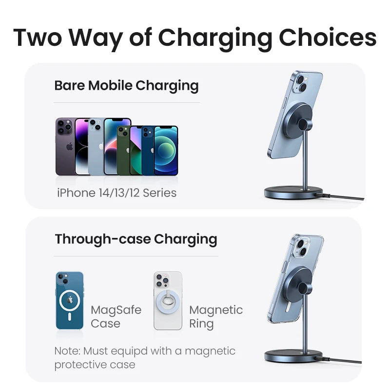 UGREEN Magnetic Wireless Charger Stand 20W Max 2-In-1 Charging Stand for Iphone 15 16 Pro Max/Iphone 14/Airpods Fast Charger