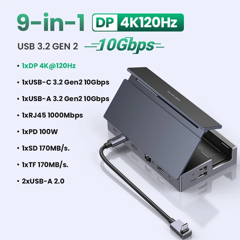 Steam Deck Docking Station 10Gbps USB-C to 4K120Hz Displayport Gigabit RJ45 PD100W TF/SD for PC Ipad Rog Ally/X Legion Go