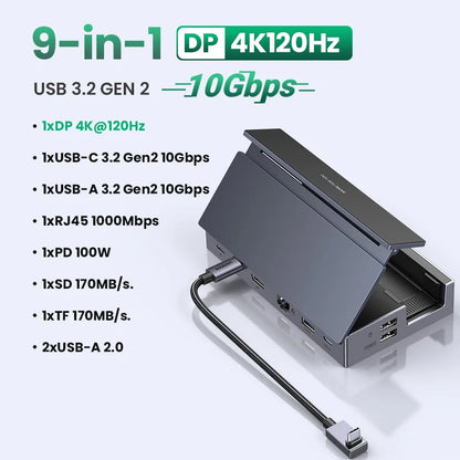 Steam Deck Docking Station 10Gbps USB-C to 4K120Hz Displayport Gigabit RJ45 PD100W TF/SD for PC Ipad Rog Ally/X Legion Go
