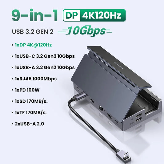 Steam Deck Docking Station 10Gbps USB-C to 4K120Hz Displayport Gigabit RJ45 PD100W TF/SD for PC Ipad Rog Ally/X Legion Go